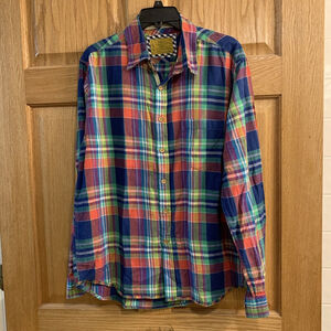 Washed Stoned & Beaten Vintage 1946 LS Button Shirt Blue Green Red Plaid Mens L